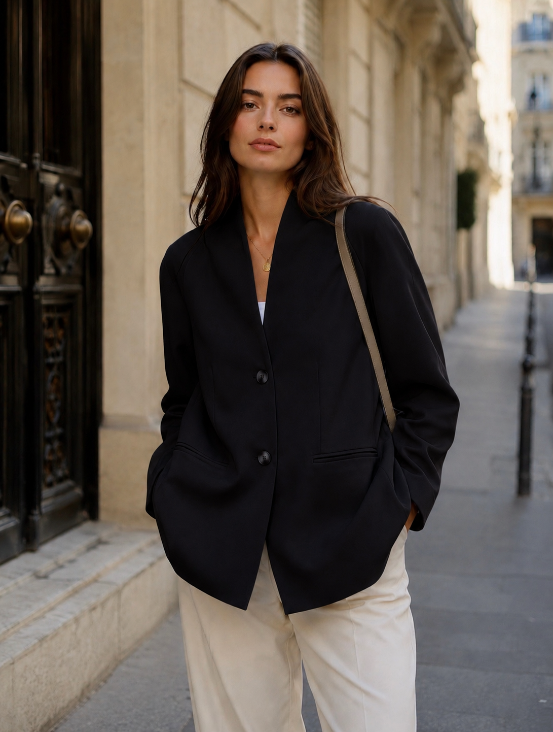 Tailored Collarless Blazer