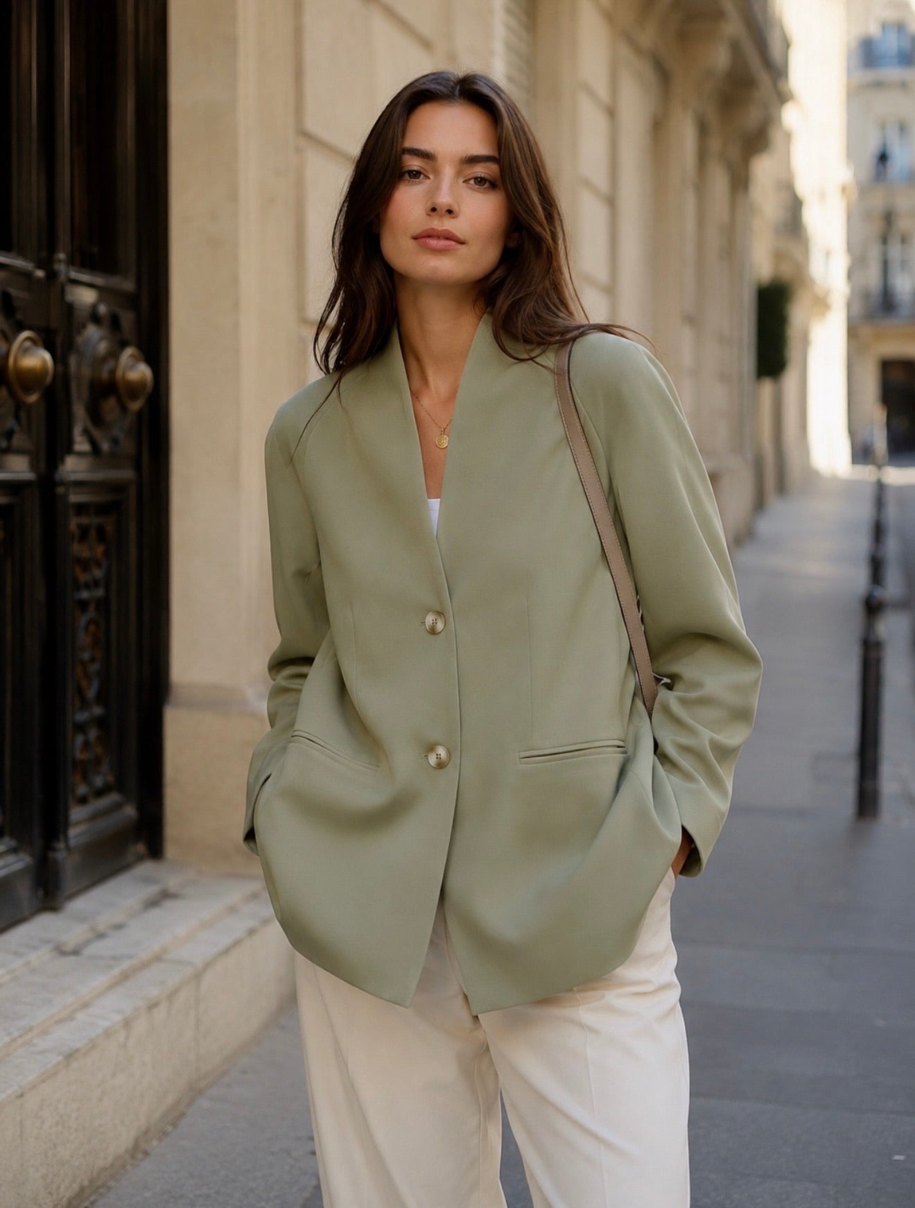 Tailored Collarless Blazer