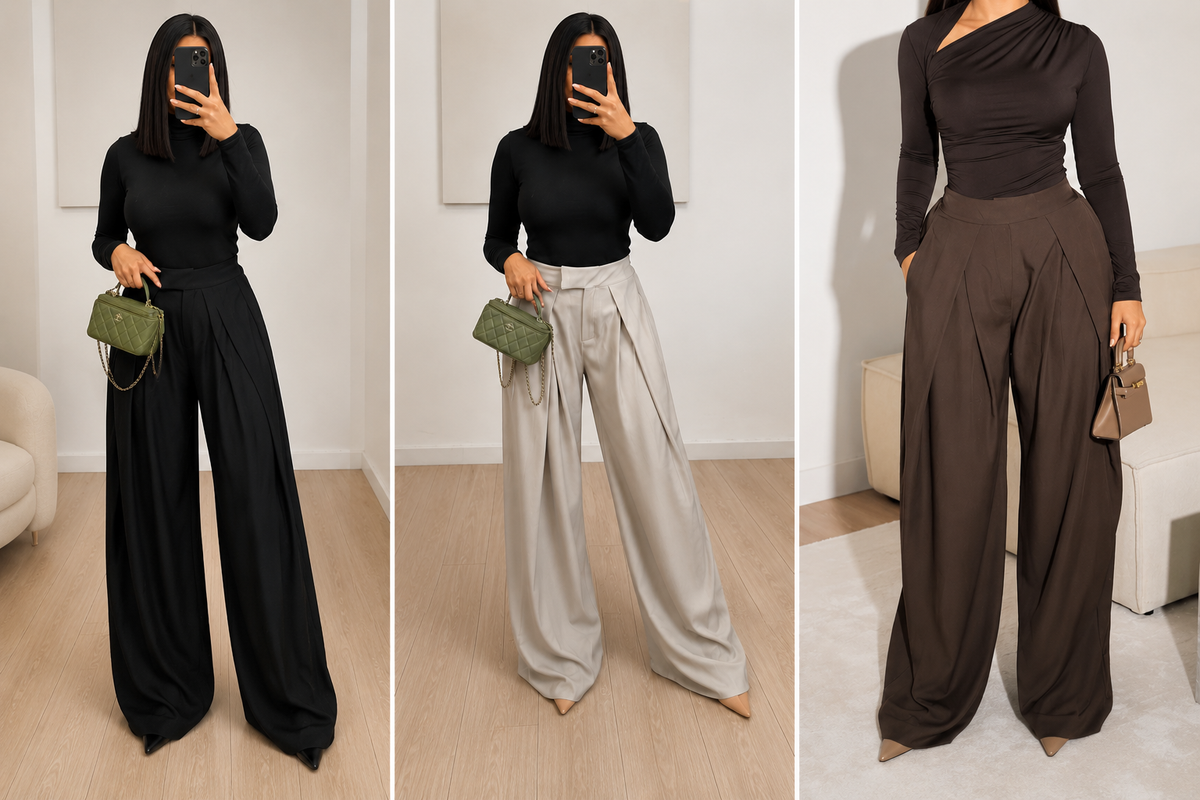 Wide-Leg Pleated Trousers