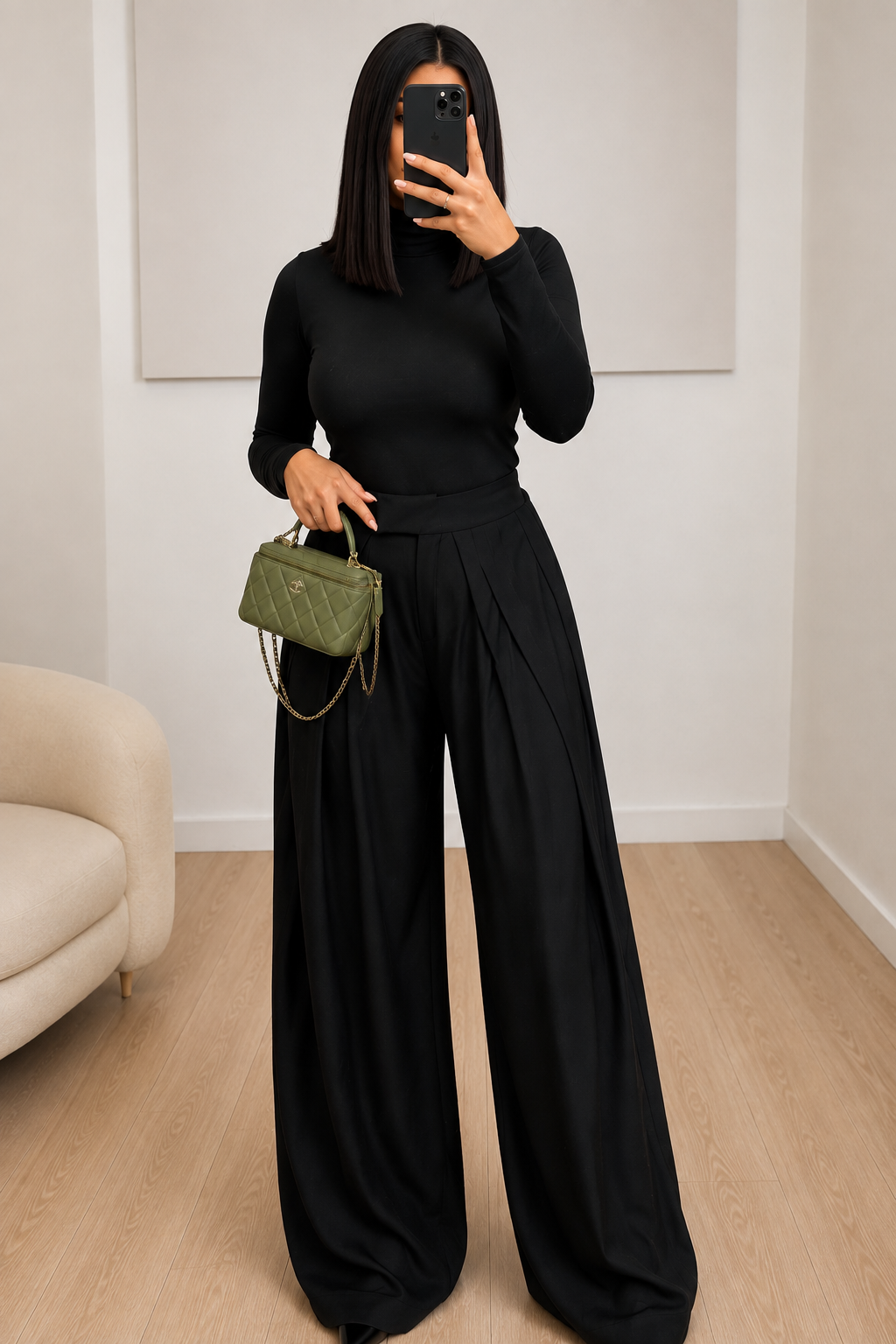 Wide-Leg Pleated Trousers