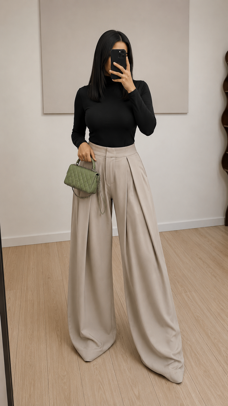 Wide-Leg Pleated Trousers